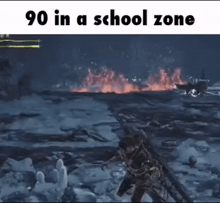 a person is walking through a snowy field in a video game .