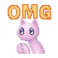 a pixel art drawing of a cat with the word omg written above it