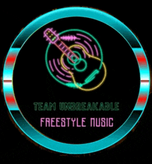 a neon sign that says team unbreakable freestyle music on it