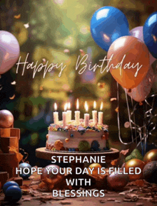 stephanie hope your day is filled with blessings with a birthday cake and balloons