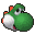 a pixel art drawing of a green hamster with a white head .