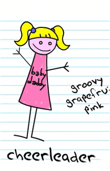 a child 's drawing of a cheerleader wearing a pink dress