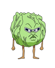 a cartoon drawing of a cabbage with a face and sunglasses