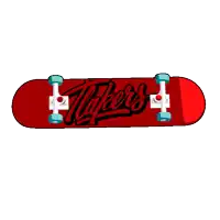 a red skateboard with the word " makers " on it