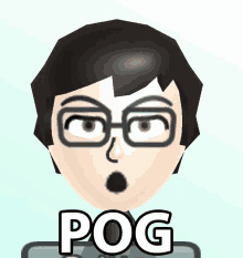 a cartoon face with glasses and the word pog written on it