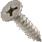 a close up of a stainless steel screw with a cross on it on a white background .