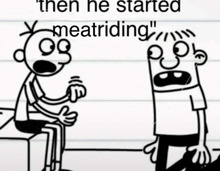a diary of a wimpy kid cartoon shows a man sitting next to another man who is standing .