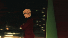 a drawing of a man with gold hair and a red cape