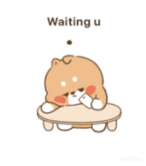 a cartoon dog is sitting on a table holding a cell phone and waiting for someone .