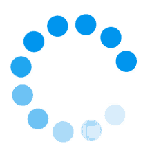 a circle of blue dots on a white background shows a loading process