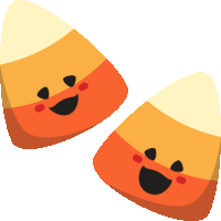 two pieces of candy corn with faces drawn on them