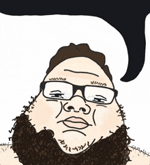 a cartoon drawing of a man with glasses and a beard has a speech bubble above his head