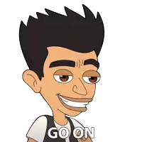 a cartoon of a man with the word go on on his chest