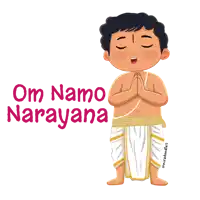 a cartoon drawing of a boy praying with the words om nano narayana behind him