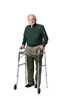 an elderly man is using a walker to walk