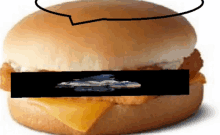 a hamburger with a speech bubble above it