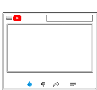 a black and white drawing of a youtube video frame with a thumbs up , thumbs down , and a share button .