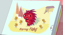a cartoon of a hedgehog with the words starring flaky below it
