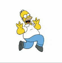 homer simpson from the simpsons is running with his mouth open and his arms outstretched