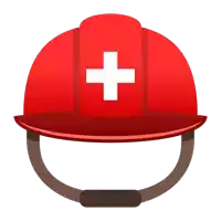 a red hard hat with a white cross on the front