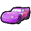 a pixel art of a purple lightning mcqueen from cars .