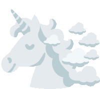 an illustration of a unicorn with clouds behind it