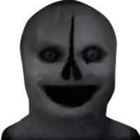 a black and white photo of a creepy face with a smile