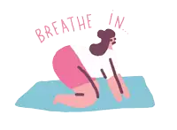 an illustration of a woman doing yoga with the words breathe in