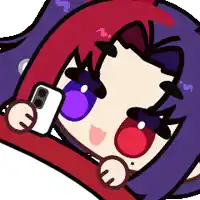 a cartoon drawing of a girl holding a phone