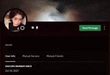 a screenshot of a person 's discord profile with a send message button