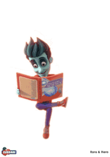 a poster that says it 's all in here with a cartoon character reading a book