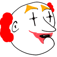 a drawing of a clown 's face with a red nose