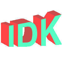 the word idk is displayed in red and green on a white background