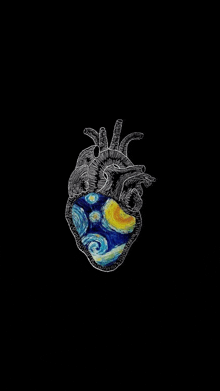 a heart with a starry night painted inside of it .