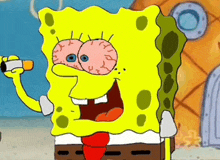 a cartoon of spongebob smoking a cigarette with his eyes red