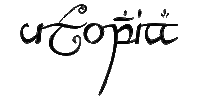 a black and white image of the word utopia written in a foreign language .