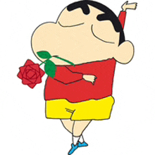 a cartoon character is holding a rose in his mouth