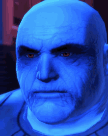 a close up of a man 's face with blue skin