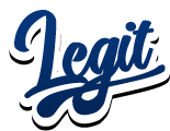 the word legit is written in blue on a white background .