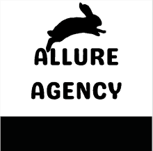 a black and white logo for allure agency with a jumping bunny