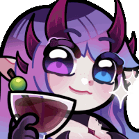 a cartoon of a girl with horns holding a drink