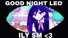 a picture of a girl with the words good night leo ily sm < 3 on it