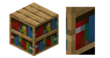 a picture of a bookshelf in minecraft and a picture of a book shelf in real life