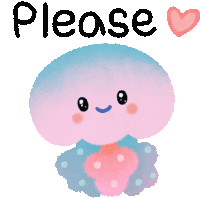 a pink jellyfish with a heart and the word please written above it