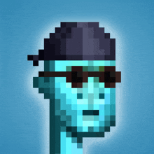 a pixel art drawing of a man wearing sunglasses and a hat