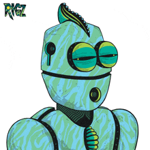 a cartoon drawing of a robot with the name rigz on the bottom