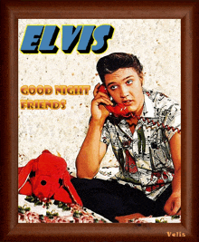 elvis good night friends poster with elvis talking on a red phone