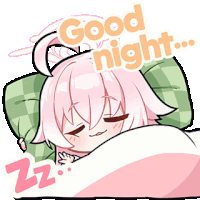 a cartoon of a girl sleeping with the words good night written above her