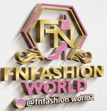 a 3d logo for fnfashion world with a pink shoe