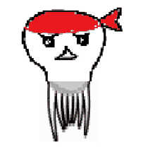 a pixel art drawing of a fish with a red bandana on its head